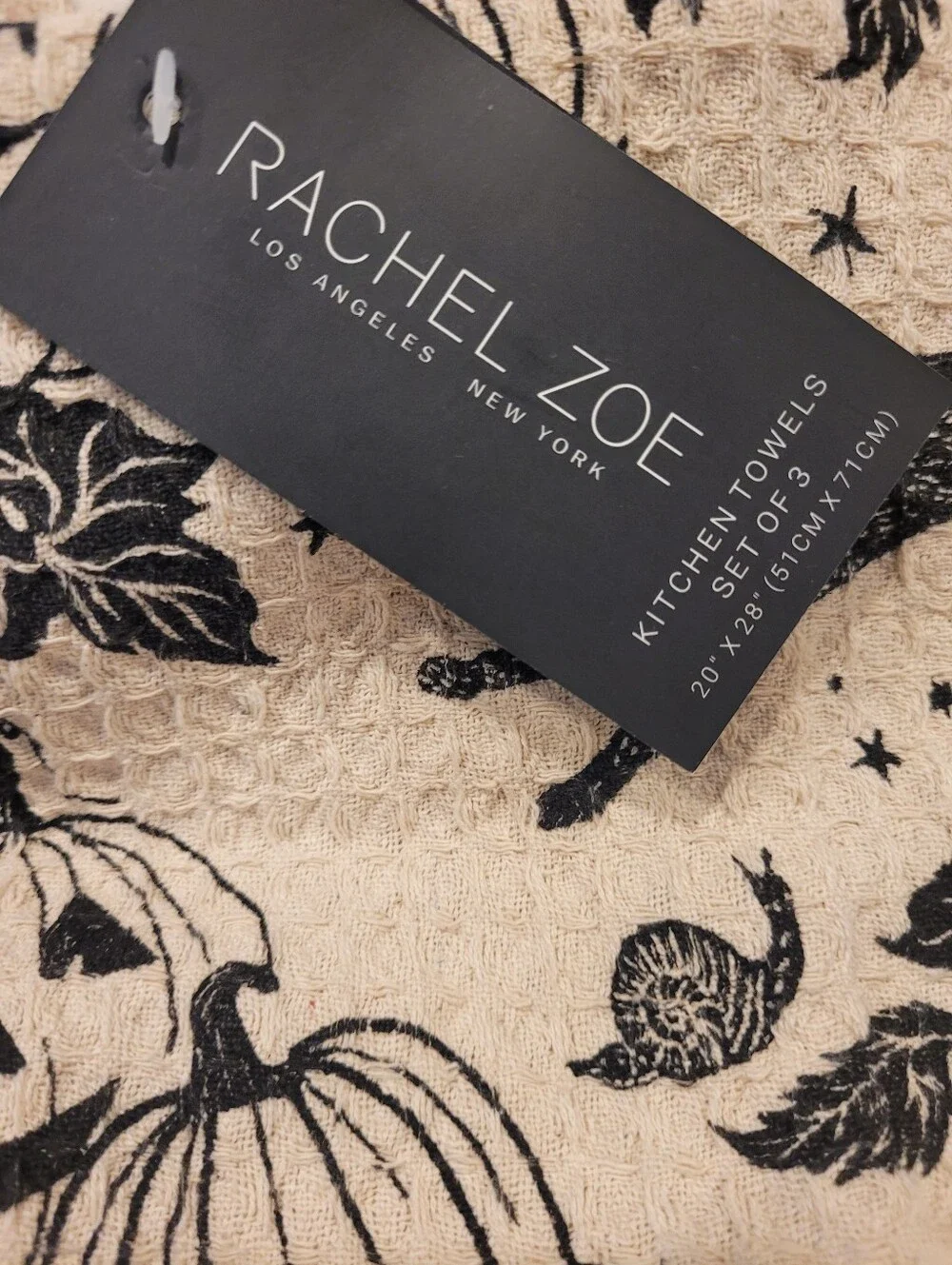 Rachel Zoe Cream and Black Halloween Pumpkin & Cat Kitchen Towel Set